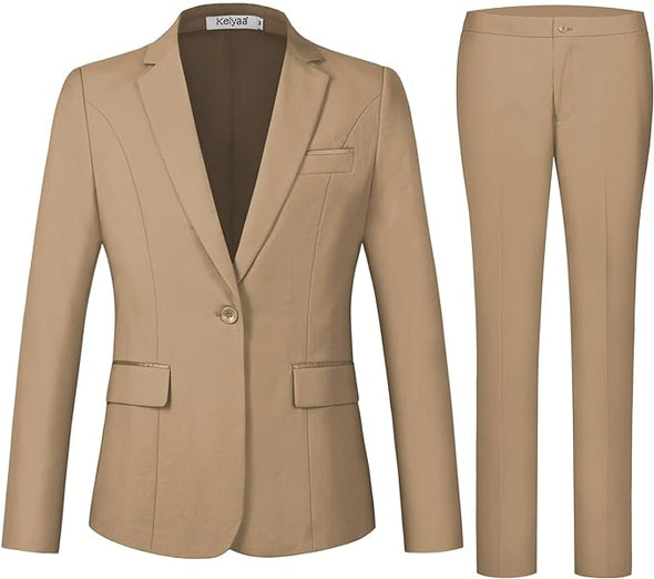 Women's 2 Piece Suit Notched Lapel One Button Slim Fit Business Office Work Tuxedo Blazer Pants Set