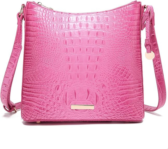 Shoulder Crocodile Flat Handbags for Women trendy Ladies Shoulder Bag Embossed Pattern Leather Crossbody Purse