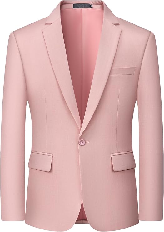 Men's One Button Suit Jacket Elegant Solid Color Blazers Slim Fit Lightweight Sport Coats Blazer