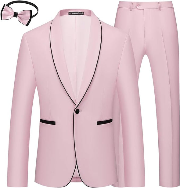 Mens 2 Pieces Tuxedo Shawl Lapel Slim Fit One Button Color Clashing Design Suit Wedding Blazer Jacket and Pants Set