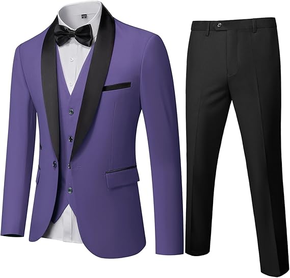 Mens 3-Piece Suit Shawl Lapel One Button Tuxedo Winter Fabric Slim Fit Dinner Jacket Vest Pants & Tie Set