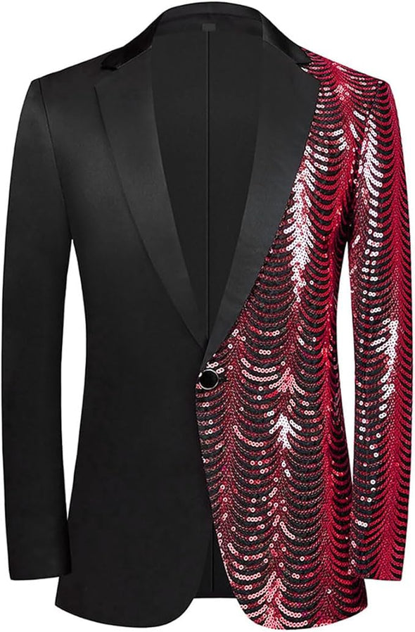 Men Black Sequin Shiny Prom Suit Jacket One Button Slim Fit Sport Coats and Blazers Tuxedo for Wedding