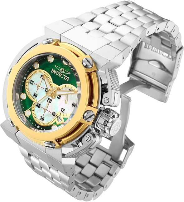 Invicta Men's 46mm Coalition Forces Chronograph Green Dial High Polish Silver Tone Stainless Steel Watch