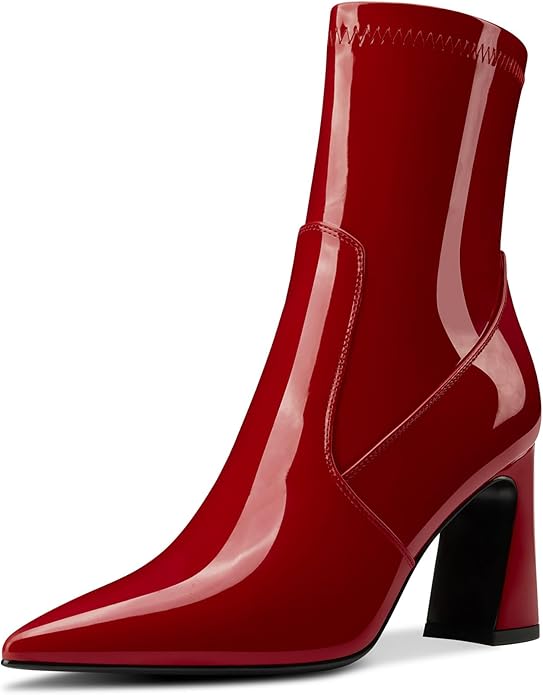 Womens Chunky Block Heel Pointed Toe Ankle Boots Short Bootie Mid Calf Boots Slip-on Zipper Party Basic Classic Boots