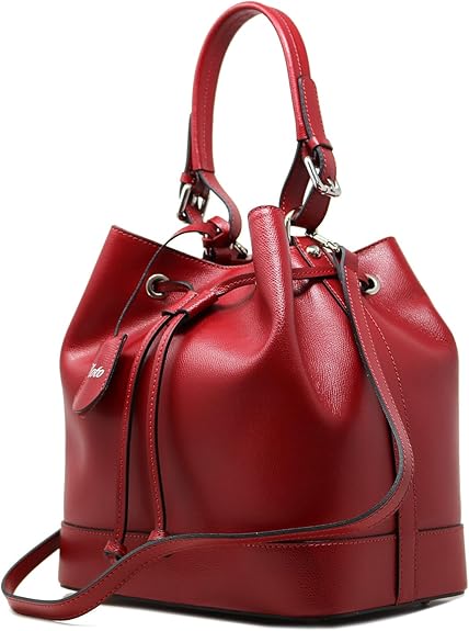 Leather Bucket Tote Bag, Italian Leather Handbag with Double Leather Handles, Made in Italy