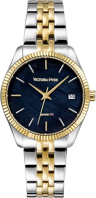 VICTORIA HYDE Two Tone Watches for Women, Silver and Gold Womens Watch, Stainless Steel Deepsea Blue Face Ladies Watch