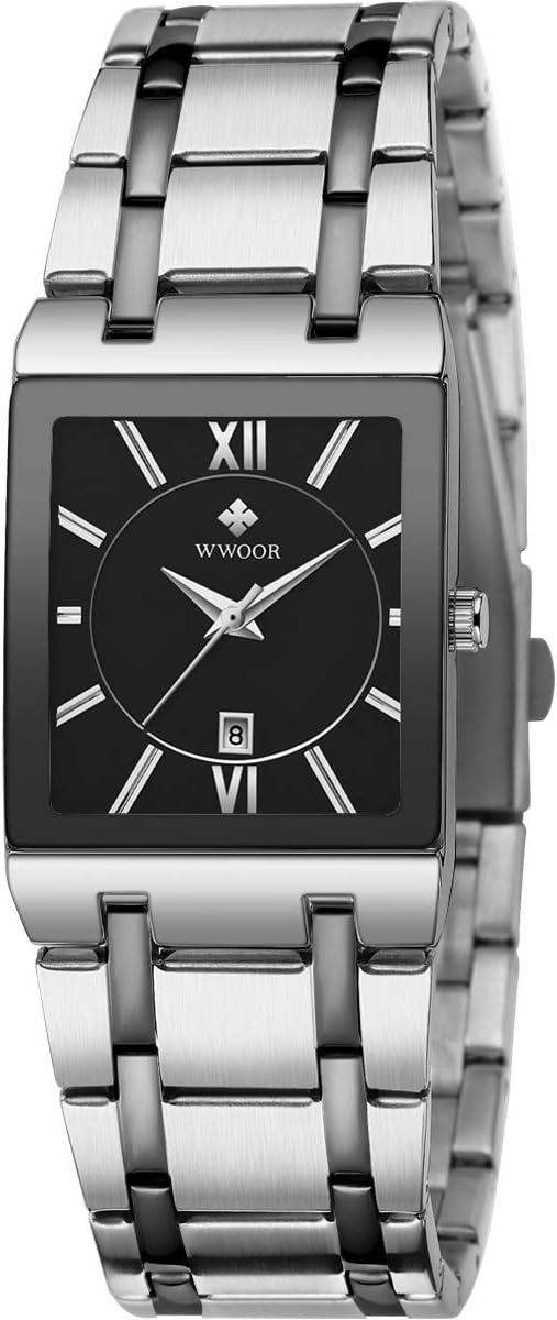 Square Watches for Men and Women Stainless Steel Mens Square Watch with Date Waterproof Analog Quartz Fashion Business Casual Wristwatch