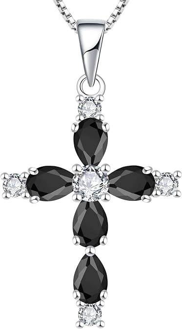 Gemstone Cross Necklace 925 Sterling Silver Created Sapphire/Ruby/Emerald/Amethyst Religious Pendant 18K White Gold Jewelry