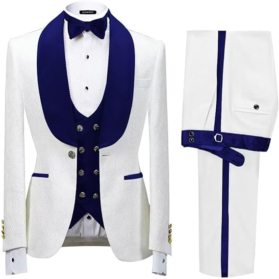 Men's Floral Jacquard Tuxedo Suits Slim Fit 3 Piece Suits Shawl Collar Suit for Man Wedding Prom Suits with Bow Tie