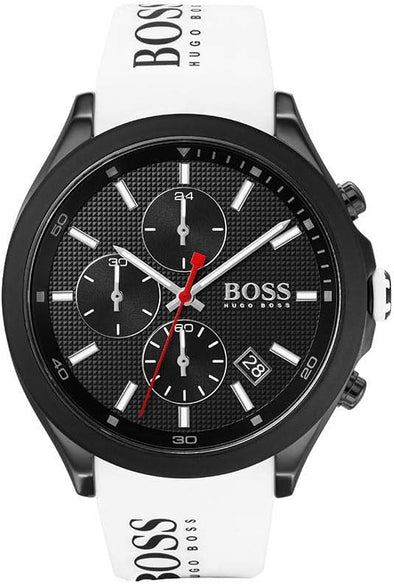 BOSS Velocity Men's Stainless Steel Quartz Watch with Silicone white Strap.