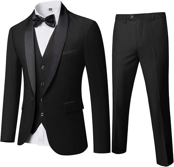 Mens 3-Piece Suit Shawl Lapel One Button Tuxedo Winter Fabric Slim Fit Dinner Jacket Vest Pants & Tie Set