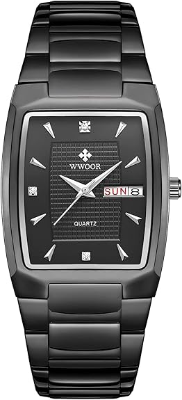 Square Watches for Men Stainless Steel Mens Square Watch with Date Original Waterproof Analog Quartz Fashion Business Casual Wristwatch