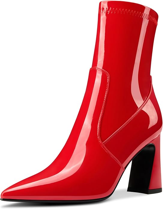 Womens Chunky Block Heel Pointed Toe Ankle Boots Short Bootie Mid Calf Boots Slip-on Zipper Party Basic Classic Boots