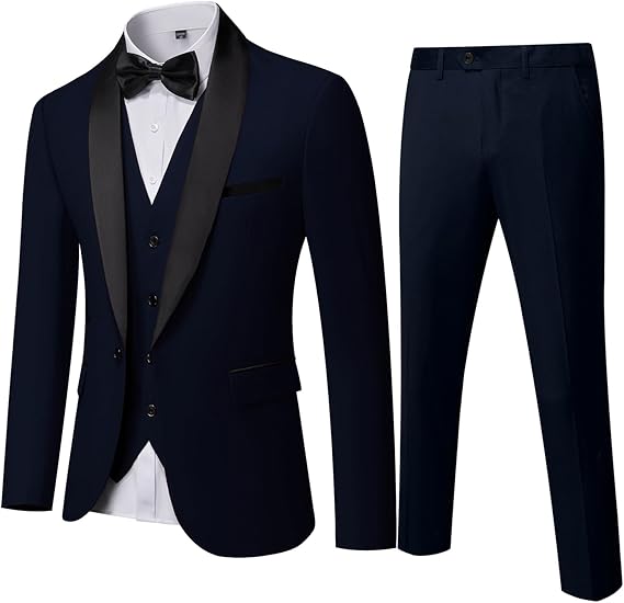 Mens 3-Piece Suit Shawl Lapel One Button Tuxedo Winter Fabric Slim Fit Dinner Jacket Vest Pants & Tie Set