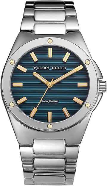 Perry Ellis Solar Powered Mens Watch | Alloy Bracelet | Water-Resistant Analog Wrist Watches for Men