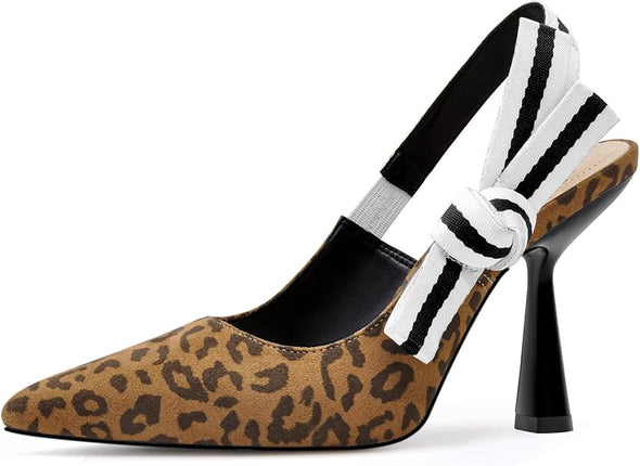 Slingback Heels for Women Closed Pointed Toe High Heels Bowknot Knitted Dress Work Wedding Pumps Shoes