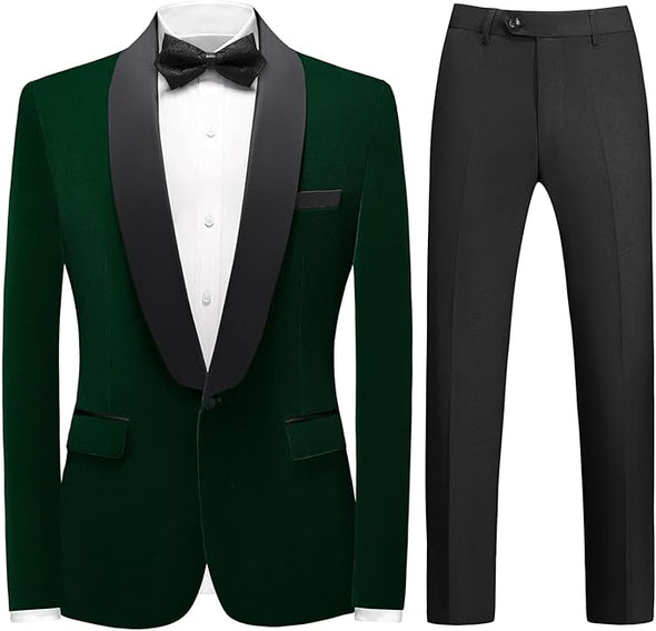 Mens Velvet Suits Slim Fit 2 Piece Tuxedo Suit for Men
