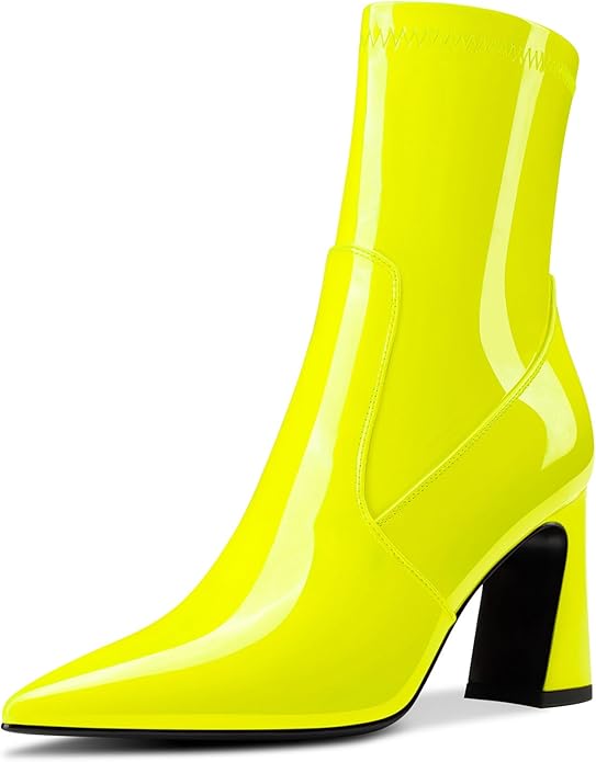 Womens Chunky Block Heel Pointed Toe Ankle Boots Short Bootie Mid Calf Boots Slip-on Zipper Party Basic Classic Boots