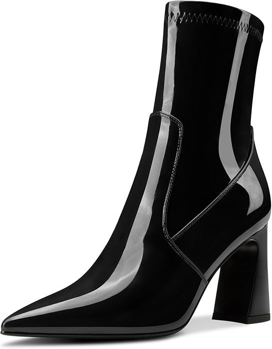 Womens Chunky Block Heel Pointed Toe Ankle Boots Short Bootie Mid Calf Boots Slip-on Zipper Party Basic Classic Boots