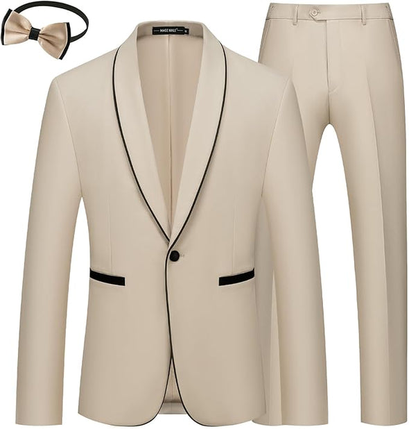 Mens 2 Pieces Tuxedo Shawl Lapel Slim Fit One Button Color Clashing Design Suit Wedding Blazer Jacket and Pants Set