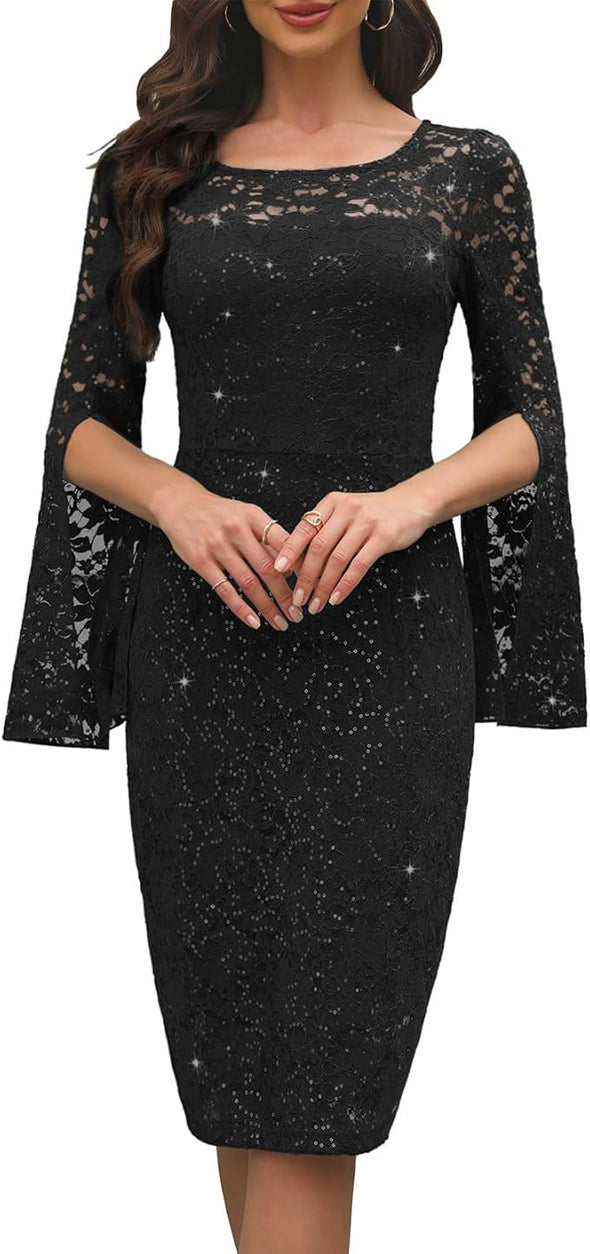 Women, Weddings as a Guest, Evening Party Formal Sequin Dress, Sequin Slim Midi Fishtail Dresses