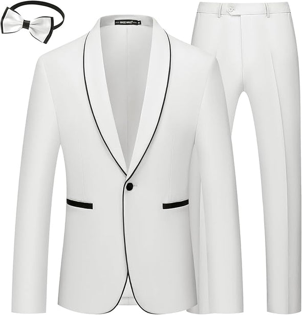 Mens 2 Pieces Tuxedo Shawl Lapel Slim Fit One Button Color Clashing Design Suit Wedding Blazer Jacket and Pants Set