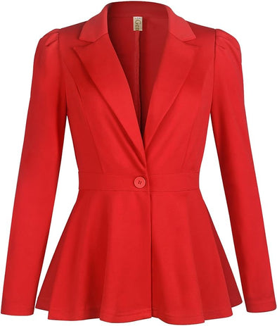 Women's Business Casual Blazer Jackets Dressy Puff Sleeve Single Button Peplum Comfy Work Office Blazers