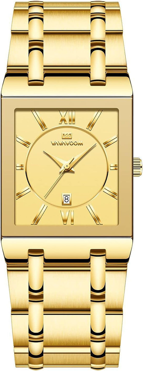 Men's Watch, Business Watch for Men, Men's Square Watch, Stainless Strap, Calendar Display, Water-Proof Quartz Watch for Men