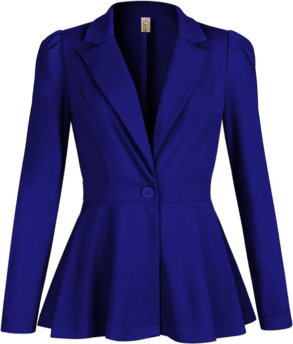 Women's Business Casual Blazer Jackets Dressy Puff Sleeve Single Button Peplum Comfy Work Office Blazers