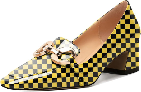 Womens Square Toe Block Heels Mid Chunky Heel Loafer Pumps Slip On Chain Dress Comfortable Prom Shoe