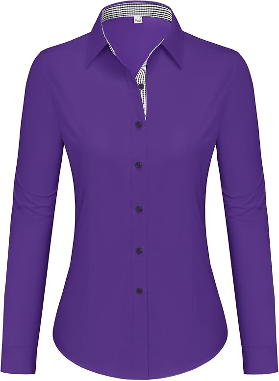 Button Down Shirts for Women Dress Shirts Cotton Long Sleeve Shirts for Women Wrinkle Free Stretch Work Blouse
