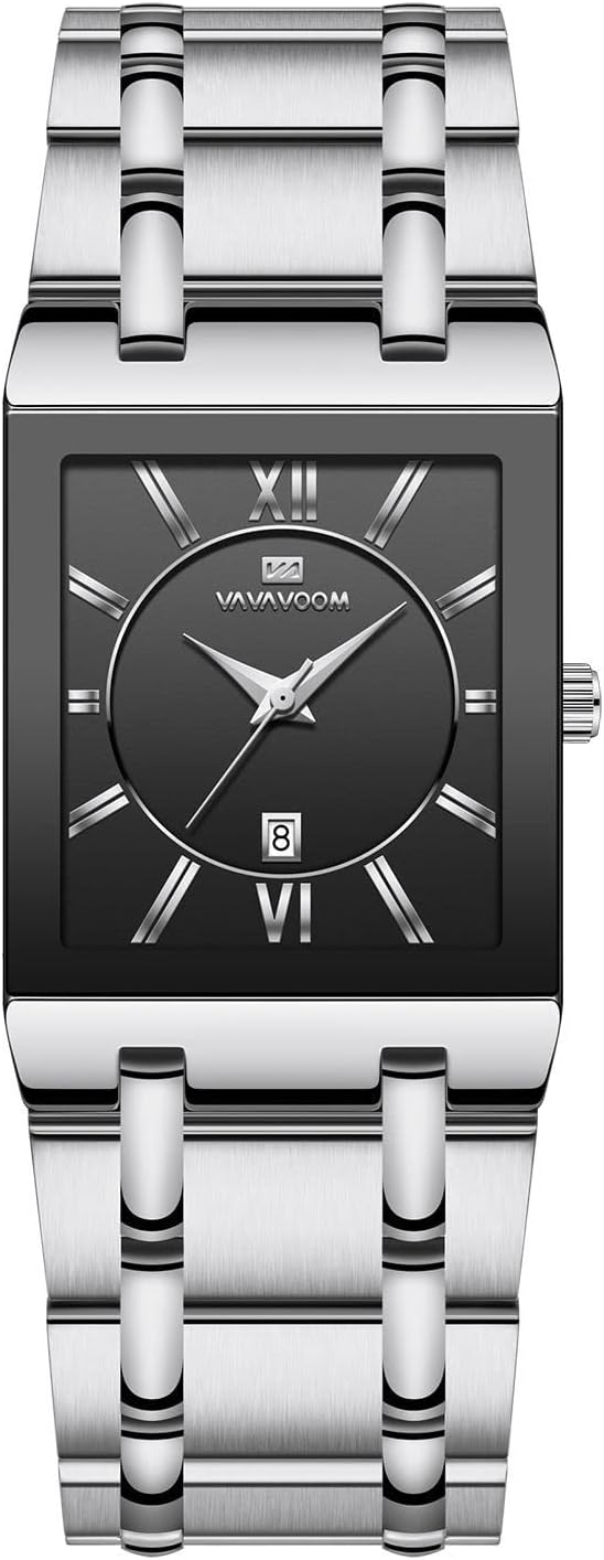 Square Watches for Men and Women Stainless Steel Mens Square Watch with Date Waterproof Analog Quartz Fashion Business Casual Wristwatch
