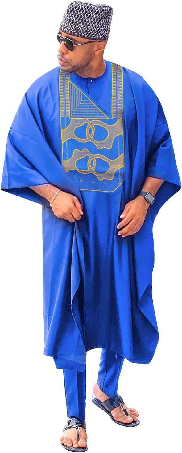 Men,Embroidery African Mens Clothing Shirts and Pants Outfits 3 Pieces Set
