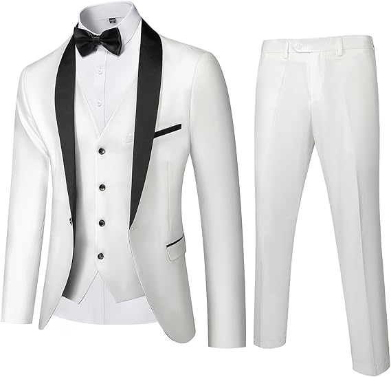 Mens 3-Piece Suit Shawl Lapel One Button Tuxedo Winter Fabric Slim Fit Dinner Jacket Vest Pants & Tie Set