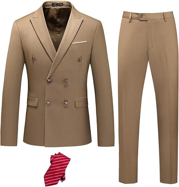 Men's Slim Fit 3 Piece Suit with Stretch Fabric, One Button Solid Blazer Vest Pants, Party Wedding Dress with Tie