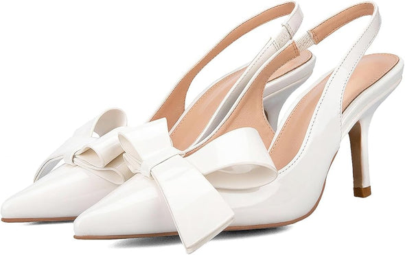 Bow Knot Slingback Kitten Heels for Women Closed Pointed Toe Pumps Dress Shoes Stiletto Heels Sandals