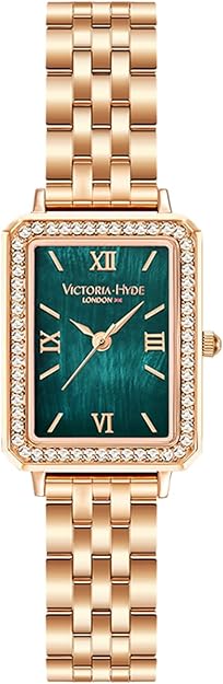 VICTORIA HYDE Gorgeous Green Women's Watch, Rectangular Rose Gold Watches for Women