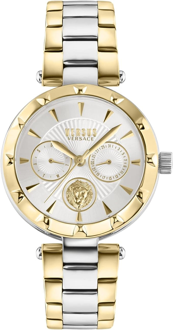 Versace Sertie Womens Fashion Watch with Enamel Dial. Multifunction Day and Date Sub Dials. Adjustable Jewelry Style Bracelet.