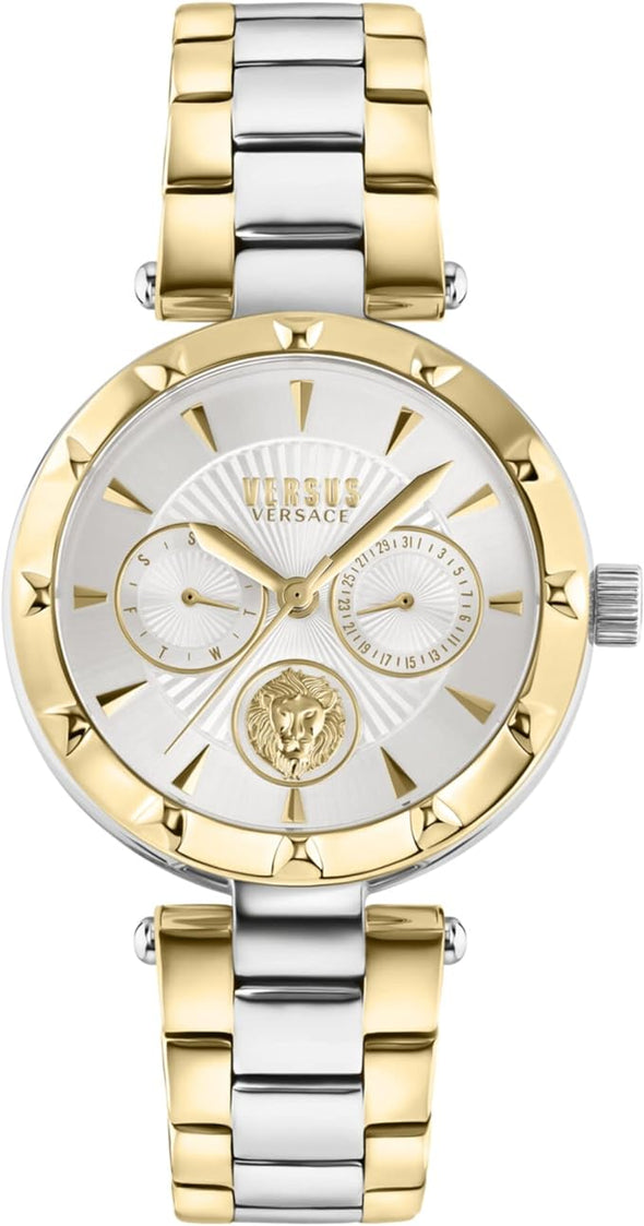 Versus Versace Sertie Womens Fashion Watch with Enamel Dial. Multifunction Day and Date Sub Dials. Adjustable Jewelry Style Bracelet.