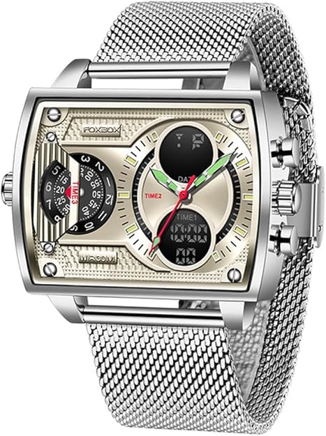 Luxury Men Boy Square Dial Digital Watch Luminous Waterproof Analog Quartz Wrist Watch Dual Display Business Watch