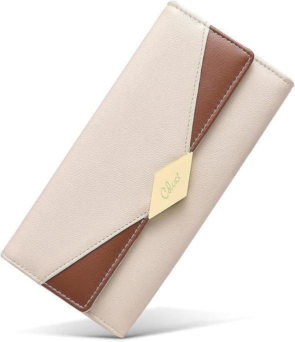 Women Wallet Soft Leather Designer Trifold Multi Card Organizer Lady Clutch Beige