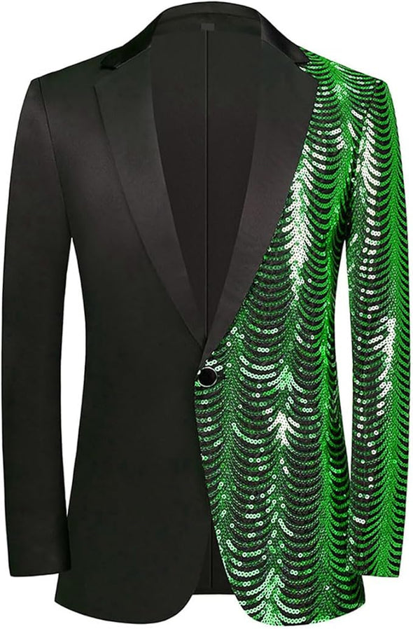 Men Black Sequin Shiny Prom Suit Jacket One Button Slim Fit Sport Coats and Blazers Tuxedo for Wedding