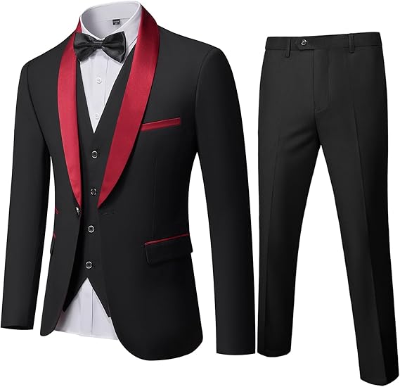 Mens 3-Piece Suit Shawl Lapel One Button Tuxedo Winter Fabric Slim Fit Dinner Jacket Vest Pants & Tie Set