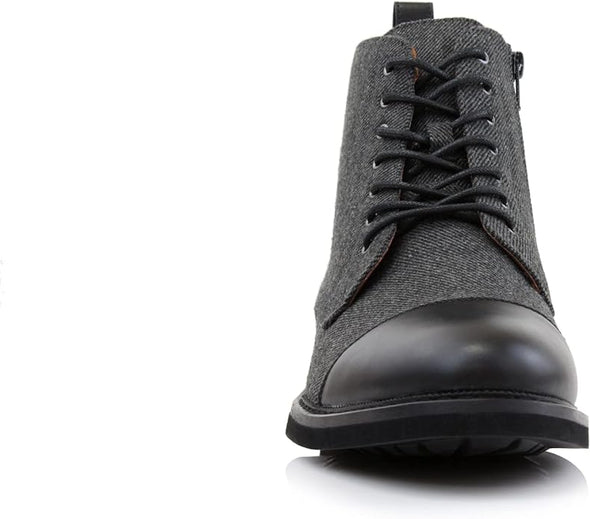 Grey Woolen and Leather Lace-up Fashion Chukka Boots with Zipper Closure