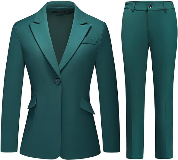 Women Suit 2 Pieces Set One Button Lady's Business Formal Peak Lapel Blazer and Pants for Work