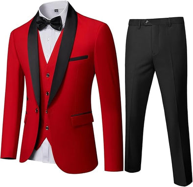 Mens 3-Piece Suit Shawl Lapel One Button Tuxedo Winter Fabric Slim Fit Dinner Jacket Vest Pants & Tie Set
