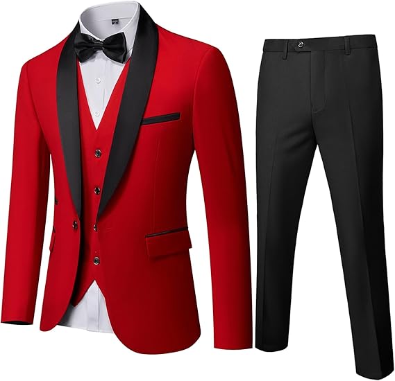 Mens 3-Piece Suit Shawl Lapel One Button Tuxedo Winter Fabric Slim Fit Dinner Jacket Vest Pants & Tie Set