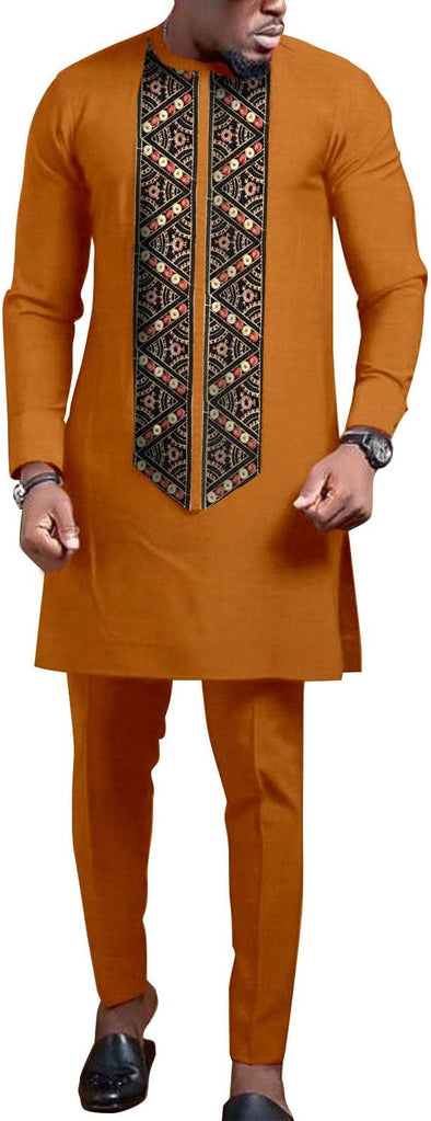 Men Embroidery Shirts and Pants 2 Piece Set Outfits Elegant Clothing