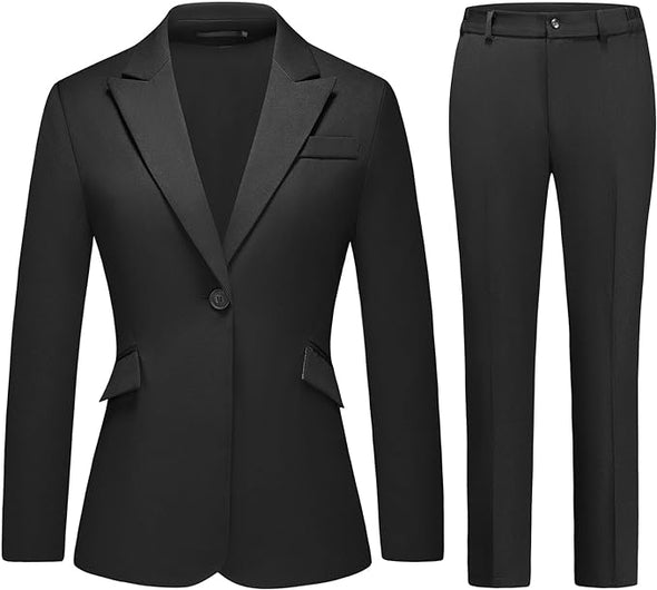 Women Suit 2 Pieces Set One Button Lady's Business Formal Peak Lapel Blazer and Pants for Work