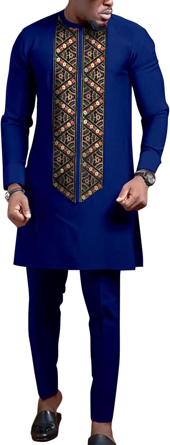 Men Embroidery Shirts and Pants 2 Piece Set Outfits Elegant Clothing